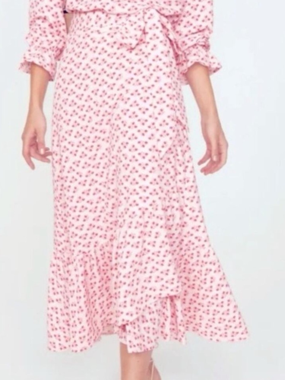 Hill House Mirabel Wrap Maxi Skirt Pink Spaced Floral Poly Crepe XL NWT